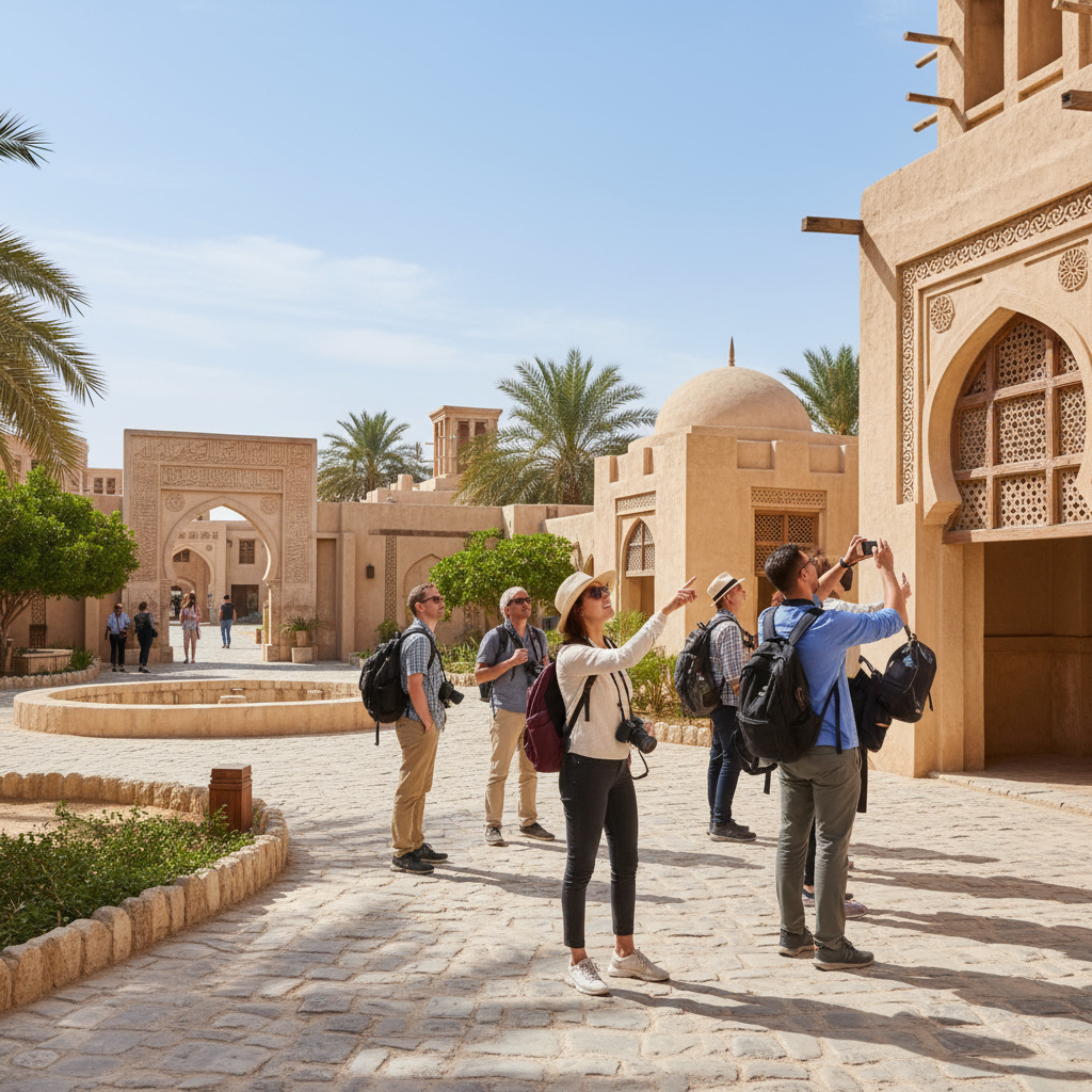 Visitors at a historical site in Abu Dhabi