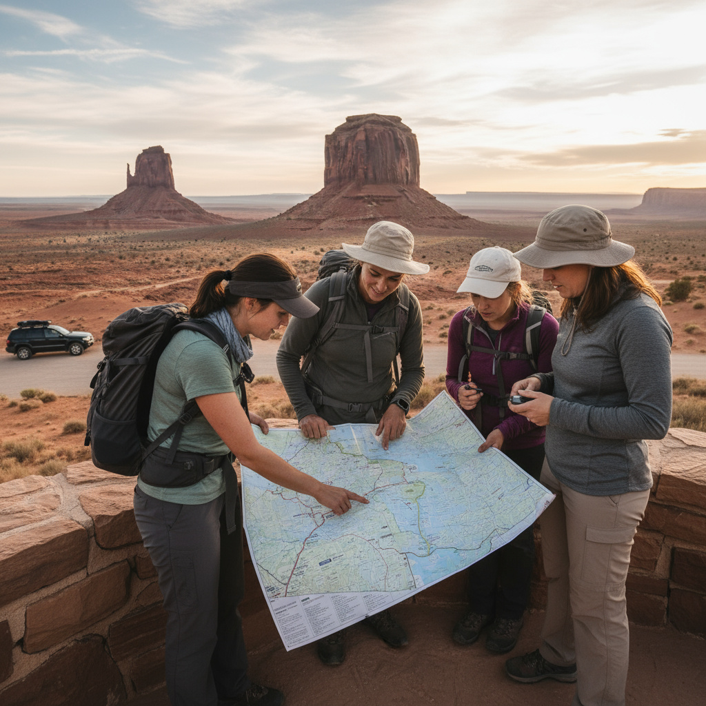 Private guide with small group near a landmark