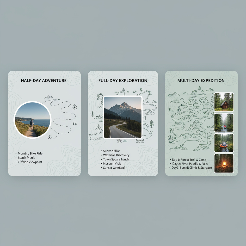 Montage of itinerary cards and maps