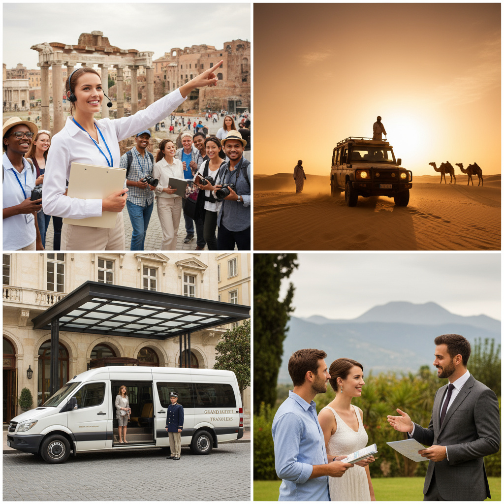 Collage of Abu Dhabi tours, desert safari and transfers